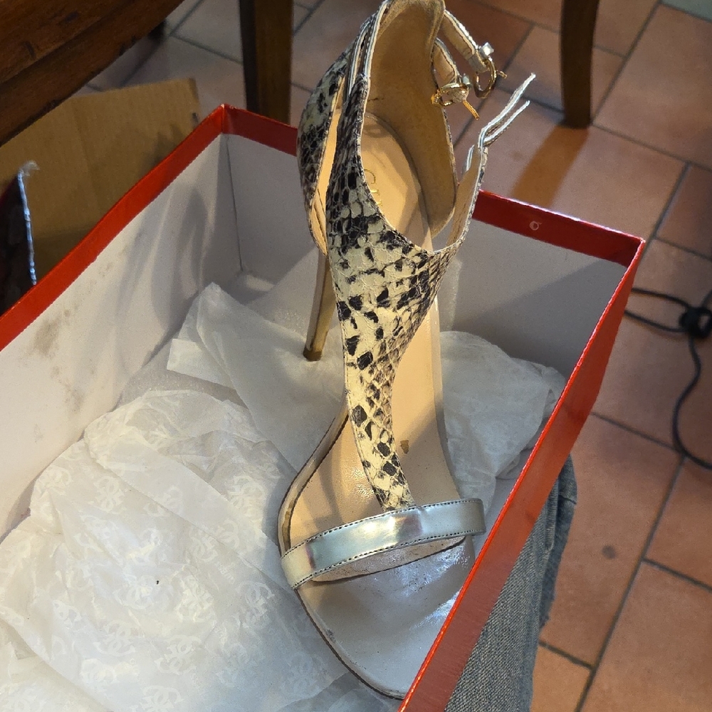 Chic Guess Snakeskin and Silver Stiletto Heels